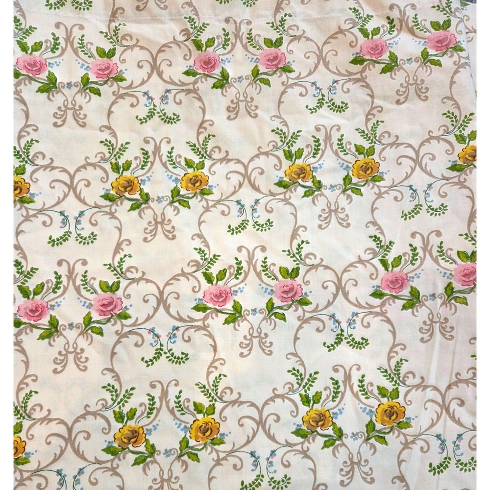 Vintage 60s 70s Cannon Percale Full Bed Sheet Set Cream Floral Rose Lace Trim